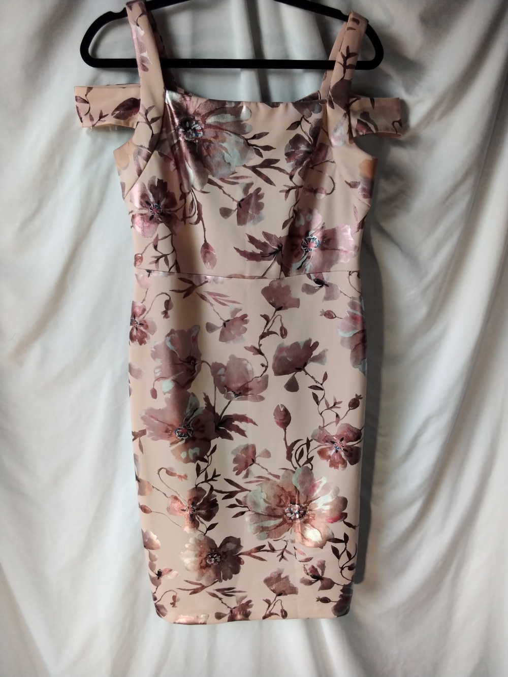 New York & Company Blush Pink Floral Midi Bodycon Dress